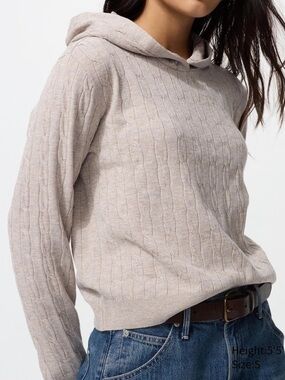 Uniqlo Washable Knit Cable Hoodie Khaki